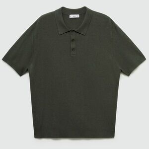 Mango Forest Green Knit Polo Shirt for Men Size L